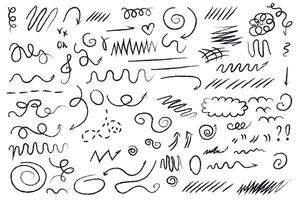 Hand drawn doodle design elements, highlights, underlines, sketchy arrows, check marks, crosses. Vecto vector