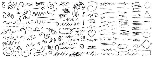 Collection of graffiti charcoal doodles. Hand drawn abstract scribbles and squiggles, creative different shapes, geometric figures. . vector