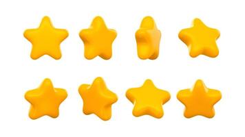 3d Yellow Stars Set Rotated At Different Angles Realistic Icons Isolated Glossy Shiny Icons. vector