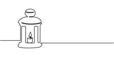 Candlestick lantern with candle one line art Continuous line drawing of halloween theme vector