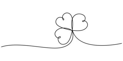Continuous line art Clover leaf or shamrock vector