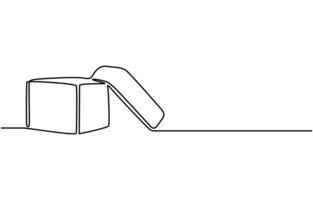 A cardboard box is drawn by one black line on a white background Continuous line drawing vector
