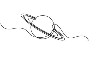 Continuous one line Saturn Planet Solar system illustration vector