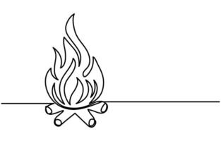 continuous One line art Campfire Single Line Icon vector