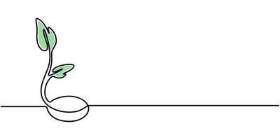 Growing sprout continuous one line art drawing vector