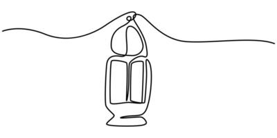 Candlestick lantern with candle continuous one line art drawing vector