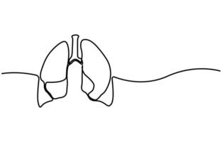 Lungs Hand drawn icon continuous line drawing vector