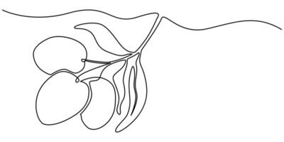 Lemon branch with leaves continuous one line hand drawn illustration vector