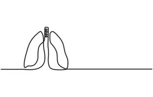 Continuous one line drawing of human lungs One line of anatomical vector