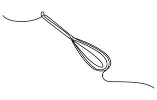 Whisk Kitchen Icon In Line Style Continuous one line drawing vector