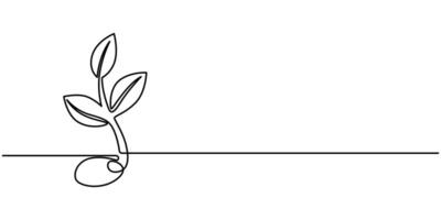 illustration of a growing sprout with continuous line art drawing vector