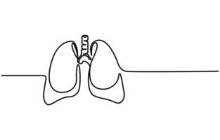 Human Lungs in one continuous line drawing Internal organ in simple linear vector