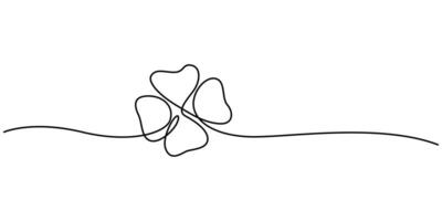 Clover flower banner for Saint Patrick day - good lucky symbol single line continuous one line drawing vector