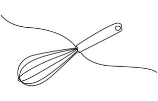 continuous one single line drawing icon of whisk in silhouette on a white background Linear stylized vector