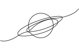 One continuous line drawing of planet Saturn planet in one line drawing vector