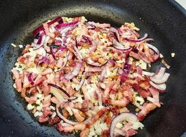Farmers Breakfast with ham onions and fried potatoes photo