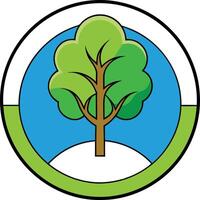 A green tree in a circle with a blue sky vector