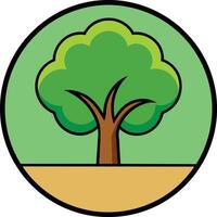 A cartoon tree in a circle with a green background vector