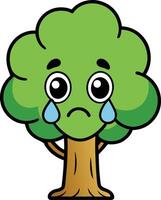 A cartoon tree crying with a sad face vector