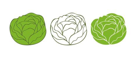 Cabbage icon set, logo label sticker, element for design, isolated on white background. vector