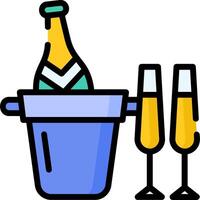 Champagne bucket and two glasses of champagne vector