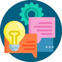 A light bulb and two speech bubbles with a gear vector