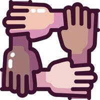 Hands of different races holding hands together vector