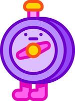 A purple and yellow cartoon character with a stopwatch vector