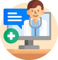 A doctor is talking to a patient on a computer vector