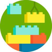 A colorful building block icon with a green background vector