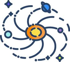 The solar system is shown in a line drawing vector