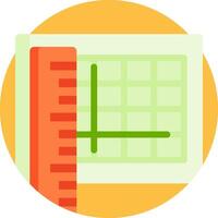 A ruler and a graph paper are shown in a circle vector