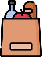 A grocery bag with food and a bottle vector