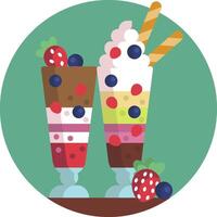 Ice cream sundae with berries and strawberries vector