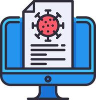 A computer screen with a document and a virus icon vector