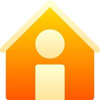 An orange house icon with a person inside vector