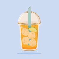 Iced Lemon Tea in a plastic cup with a straw. suitable for poster and web icon vector