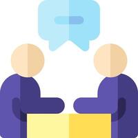 Two people sitting at a table with a speech bubble vector