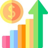 A colorful bar chart with a dollar sign and a dollar sign vector