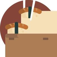 A brown box with two hot dogs in it vector