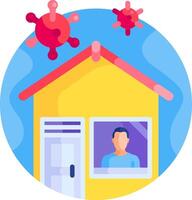 A man is looking out of a window in a house with a corona virus vector
