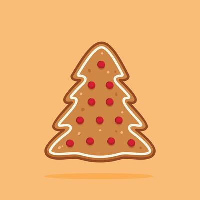 minimalist christmas tree shaped gingerbread illustration with red topping, suitable for posters and web icons