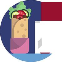 A taco is sitting on a plate with a slice of pizza vector