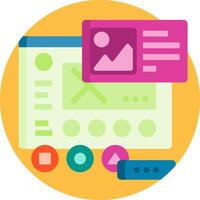 A flat icon of a computer screen with a photo and other icons vector