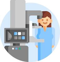A woman is standing in front of a machine vector
