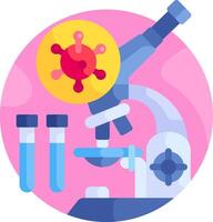 A microscope and test tubes are on a pink background vector