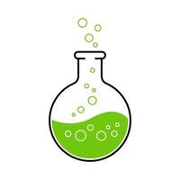 Chemical experiment icon with bubbling green potion in flask vector