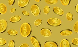 Shower of golden coins seamless pattern background vector
