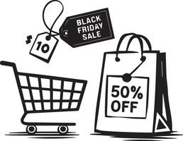 Black friday shopping bags and shopping cart illustration vector