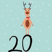 Christmas advent calendar with deer and snowflake. 20th of december day. flat illustration vector